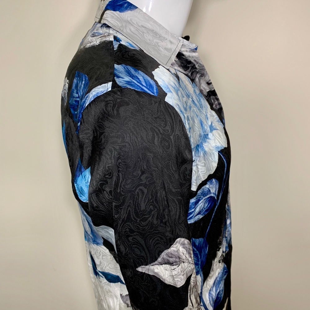 OFF WHITE BLUE FLORAL SILK BUTTON FRONT BLOUSE 38 - Picture 7 of 7